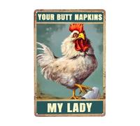 Funny Chicken Bathroom Decor Vintage Metal Poster Sign Decor-Your Butt Napkins Retro Aluminum Metal Tin Sign Restroom Sign Toilet Paper Wall Art Guest Bathroom Decorations 12x16 Inch