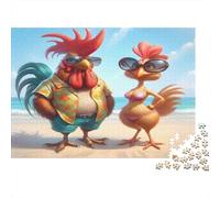 Funny Chicken Beach 1000 Pieces Jigsaw Puzzle for Adults & Kids 12+, Premium Cardboard, Chicken Couple, Educational Family Activity, Improves Memory & Problem-Solving Skills 52x38cm/1000pcs