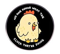 Funny Chicken Brooch Pins, Round Alloy Badge with Cartoon Hen and Text “No One Knows What the Cluck They’re Doing”, Creative Blouse Pins and Lapel Pin Accessories for Jackets, Shirts, Backpacks, and C