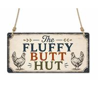 Funny Chicken Coop Metal Sign - Fluffy Butt Hut Decorative Plaque for Hen House, Poultry Run, Farmyard Garden, Rustic Vintage Wall Hanging Gift cpt124