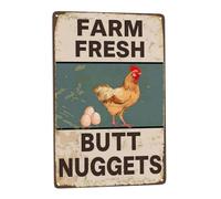 Funny Chicken Coop Sign Chicken Signs Farm Fresh Butt Nuggets Chicken Coop Accessories Gifts for Chicken Lovers Metal Tin Signs for Home Farm Chicken Yard Decorations 8x12 Inch