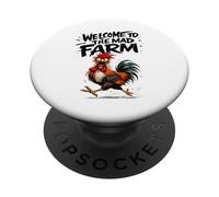 Funny Chicken Dad Welcome to the mad farm with Crazy Rooster PopSockets Adhesive PopGrip