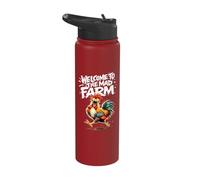 Funny Chicken Dad Welcome to the mad Farm with Crazy Rooster Stainless Steel Insulated Water Bottle