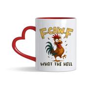 Funny Chicken Design | F-CAW-F What The Hell | Hilarious Farm Animal Gift | Perfect Gag Gift,11oz Heart Handle Cup, Coffee, Tea Mug. (Red)