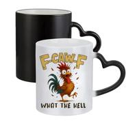 Funny Chicken Design | F-CAW-F What The Hell | Hilarious Farm Animal Gift | Perfect Gag Gift, Ceramic Heart Handle Mug,Colour Changing Magic Mug.