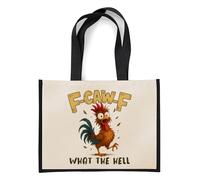 Funny Chicken Design | F-CAW-F What The Hell | Hilarious Farm Animal Gift | Perfect Gag Gift, Jute Bag, Shopping Bag (Black)