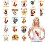 Funny Chicken DTF Transfers Ready to Press, 20 PCS Crazy Rooster Iron-on Transfers for T-Shirts, Humorous Poultry Heat Transfer Vinyl, Hoodies, and DIY Crafts for Farm Lovers