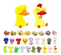 Funny Chicken Duck Pinch Stress Relief Toy, 2pc Animal Eye Popping Worm Squeeze Toy, Novelty Fidget Squishy for Kids Adult Autistic Gift, Christmas Stocking Fillers