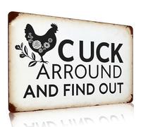 Funny Chicken Gifts Chicken Cluck Around and Find Out Tin Sign for Home Farm Chicken Coop Farmhouse Kitchen Garden Decor 8 X 12 Inch