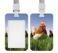 Funny Chicken Grass Badge Holder Vertical Id Card Holder with Lanyard Heavy Duty Name Tag Holders Waterproof Work Badge Holder for Office Cruise Teacher Cute Badge Protector