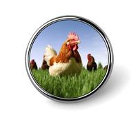 Funny Chicken Grass Badges Circle with Button Design, Personalized Picture Pin Brooches, Round Badge Holders for Decorate Hat Shirt Clothing Bag Accessories