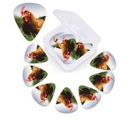 Funny Chicken Green Grass Print Guitar Picks 12 Pack with Custom Organizer Storage Box, Guitar Accessories, Ukulele for Acoustic Guitar, Bass,