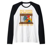 Funny Chicken Humor What Happens in Coop Poultry Farming Raglan Baseball Tee