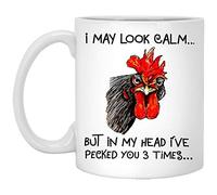 Funny Chicken-I May Look Calm But in My Head I've Pecked You 3 Times 马克杯 325 毫升 农民马克杯 咖啡杯 (I May Look Calm)