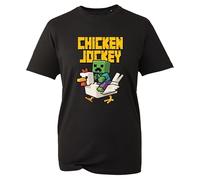 Funny Chicken Jockey T-Shirt, Gamer Chicken Shirt, Ride Games Movie Tshirt, Gift Birthday Unisex Kids Adult Top (Black, L)