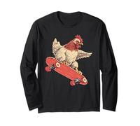 Funny Chicken On A Skateboard Skateboarding Long Sleeve T-Shirt