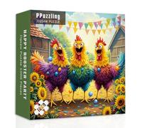 Funny Chicken Puzzles for Adults 1000 Pieces, Colorful Rooster Farm Jigsaw Puzzles, Happy Sunflower Barnyard Party Puzzle