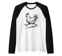 Funny Chicken Running Scribble Line Art Sketch Farm Animal Raglan Baseball Tee