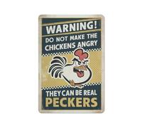 Funny Chicken Sign Decor, Warning Do Not Make The Chickens Angry Signs,Metal Tin Sign Home Bar Kitchen Coffee Man Cave Garage Wall Decor Art Tin Sign 12x16 Inch