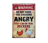 Funny Chicken Sign Metal Coop Tin Signs Warning do not make the chickens angry Yard Garage Farm Garden Wall Decor Plaque Outdoor for Home Fence 12x8 Inches