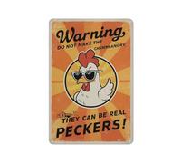 Funny Chicken Signs - Warning Do Not Make The Chickens Angry They Can Be Real Peckers Retro Metal Tin Sign Home Bar Kitchen Coffee Man Cave Garage Wall Decor Art Tin Sign 12x16 Inch