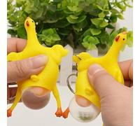 Funny Chicken Squeeze Toy,Funny Rubber Chicken Keychain, Decompression Chickens Toy Squeezable Laying Egg Keychain Keyrings,Reduce Stress Relief Ball Novelty Venting Anger Toys (2PC)
