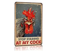 Funny Chicken Stop Staring My Cock Tin Sign for Farm Chicken Coop Farmhouse Kitchen Vintage Wall Decor 8x12 Inch