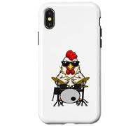 Funny Chicken Wearing Sunglasses Playing Drums Case for iPhone X/XS