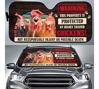 Funny Chickens This Property Is Protected By Chickens Front Windshield Sun Shade Portable Car Windscreen Sunshade Heat Protection Windscreen Cover Universal For Vans Auto Summer S