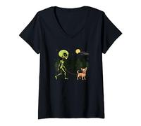 Funny Chihuahua Alien Walking UFO Pet Dog Mom Dad V-Neck T-Shirt