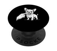 Funny Chihuahua Biting Finger Bold Dog Cartoon Tee PopSockets Adhesive PopGrip
