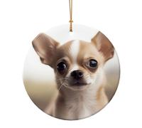 Funny Chihuahua Christmas Tree Ceramic Ornaments Pendants, 10cm Round Xmas Ornaments for Novel 1 Piece