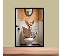 Funny Chihuahua Dog Sat on the toilet reading a newspaper Metal Wall Sith 20x15cm High Gloss