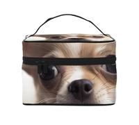 Funny Chihuahua Printed Travel Makeup Bag Spacious Portable Cosmetic Organiser with Handle, Large Capacity Toiletry Bag, Gift for Women Girls