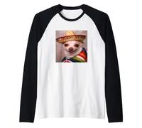 Funny Chihuahua Smiling Dog Sombrero Cute Blurry Meme Raglan Baseball Tee