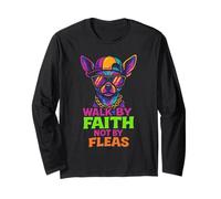 Funny Chihuahua Walk by Faith Not by Fleas Christian Pun Long Sleeve T-Shirt