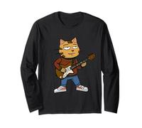 Funny Chill Cat Playing a Guitar Guys Dad Rock & Roll Long Sleeve T-Shirt