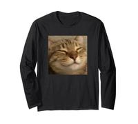 Funny Chill Sleepy Cat Face Blurry Photo Meme Long Sleeve T-Shirt