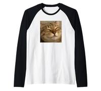 Funny Chill Sleepy Cat Face Blurry Photo Meme Raglan Baseball Tee