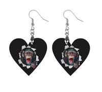 Funny Chimp Monkey Lover Chimpanzee Round Wooden Earrings Boho Drop Pendant Fashion Gifts for Women