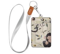 Funny Chimpanzee Beige Leather Badge Holder Cute with Lanyard and 3-Card Capacity id Holder for Staffs Officers Students Doctors Employees