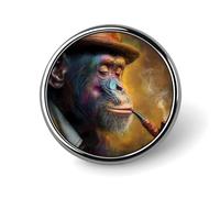 Funny Chimpanzee Monkey Smoking Round Badge Button Pins Custom Brooches Lapel Pins for Women Men Clothing Decoration