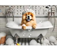 Funny Chow Chow in Bubble Bath Print - Dog in Vintage Bath Wall Art Animal Bath Tub Picture Pet Portrait Gift Bathroom Toilet Shower Loo - Quirky Wall Art - Toilet Humour Print
