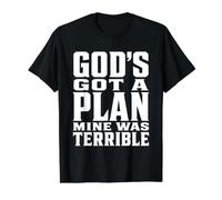 Funny Christian God's Got A Plan Mine was Terrible Value Graphic T-Shirt, Men, Black, L