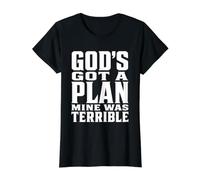 Funny Christian God's Got A Plan Mine was Terrible Value Graphic T-Shirt, Women, Black, XS
