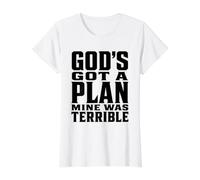 Funny Christian God's Got A Plan Mine was Terrible Value Graphic T-Shirt, Women, White, XL