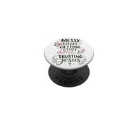 Funny Christian Messy Bun Trusting Jesus PopSockets Adhesive PopGrip