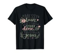 Funny Christian Messy Bun Trusting Jesus Value Graphic T-Shirt