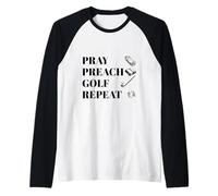 Funny Christian Pray Preach Golf Repeat Pastor Minister Raglan Baseball Tee