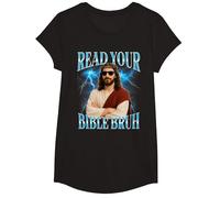 Funny Christian Read Your Bible Bruh T-Shirt, Girls, Black, X-Small